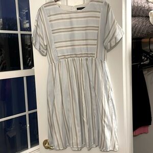 Blue and White Stripes Knee Length Dress-M